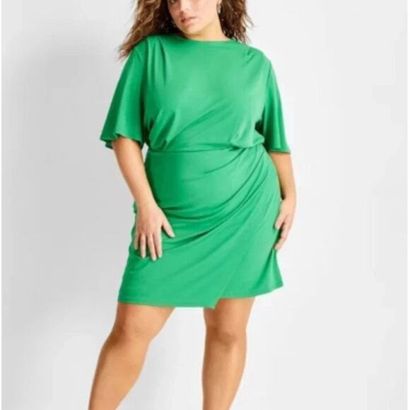 New womans future collective green ruched above knee dress size large - Picture 1 of 8